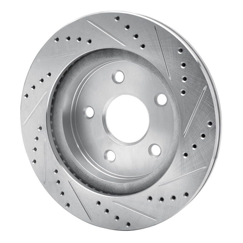 Chrysler Aspen Brake Rotor (1) - Front Left - R1 Concepts - Drilled & Slotted - Silver - `02-`24